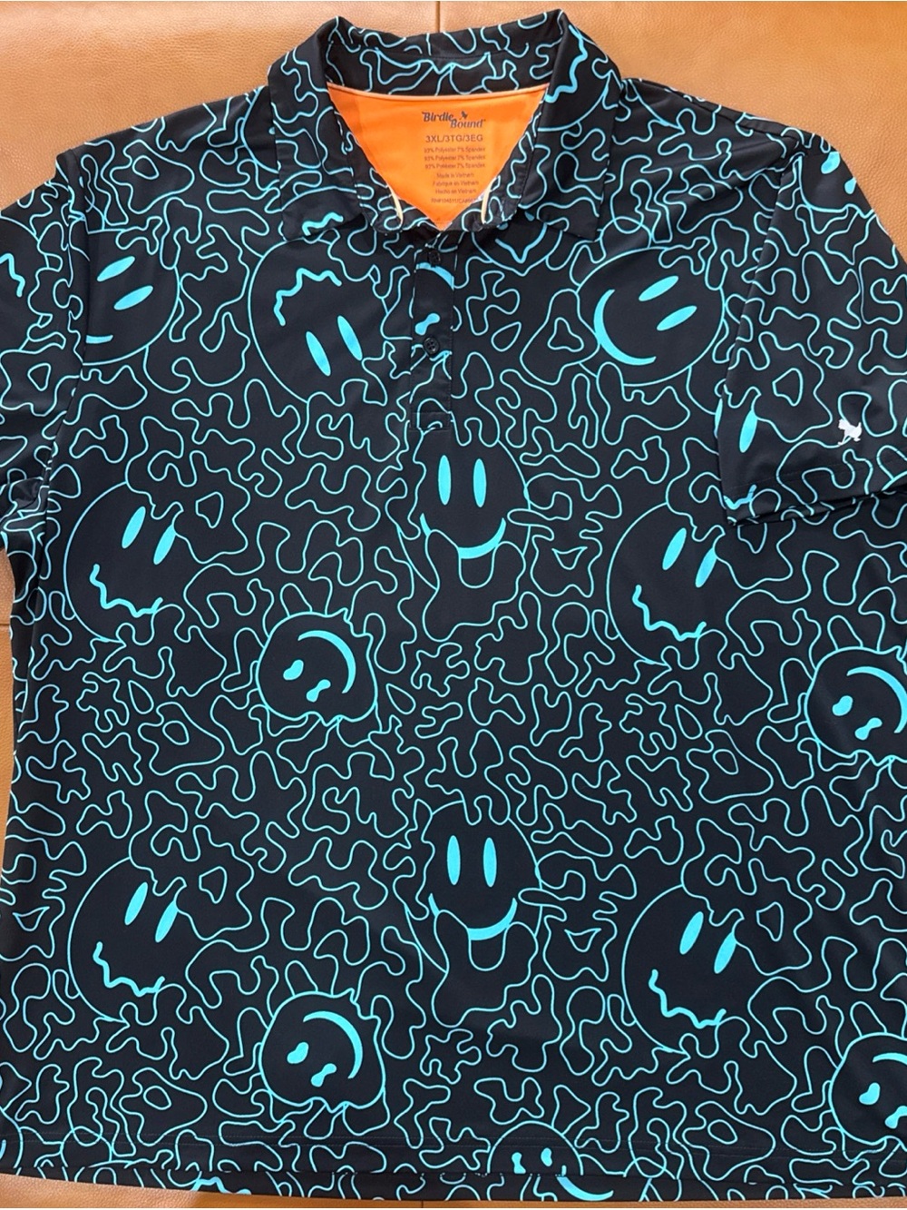Birdie Bound Golf Polo Shirt Men’s 3XL Blue Smiley Face Performance Stretch